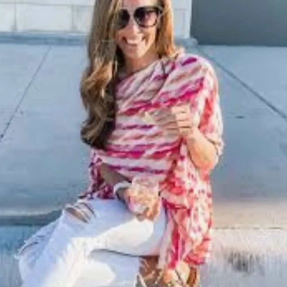 Jules Grace Fantastic Fawn Colorful Top NWT pink Purple Artsy Beachy Tropical